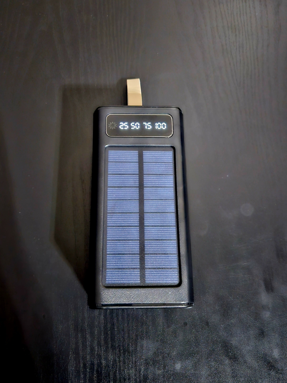 Black Solar Power Bank with LED Display - Portable Charger